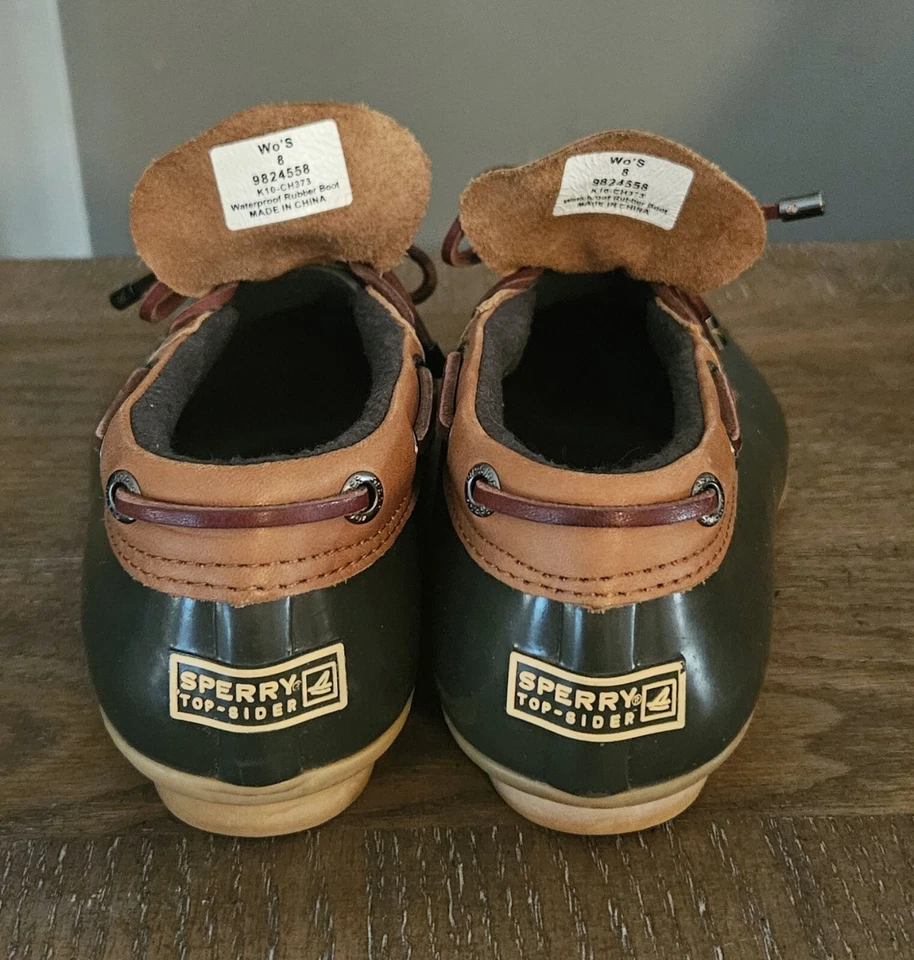 Sperry para J. Botas impermeables Crew para mujer de goma verde de cuero marrón talla 8 Foto 4 de 4