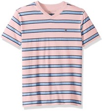 Tommy Hilfiger Boys' Short Sleeve V-Neck Striped Tee, 6 Crystal Rose
