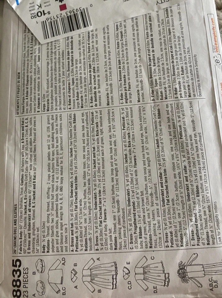 Simplicity Crafts 8835 26" Doll Clothes Sewing Pattern Rag Cloth 1990s Vtg - Image 4 of 4