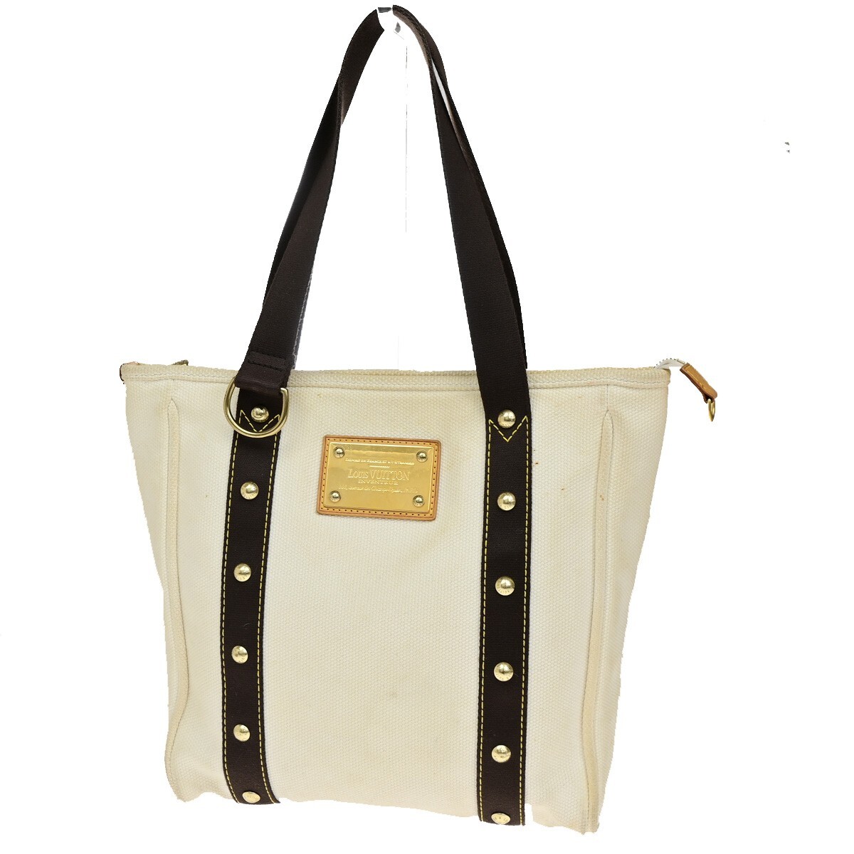 LOUIS VUITTON Antigua White Cabas MM Shoulder Bag Canvas Leather M40036-image