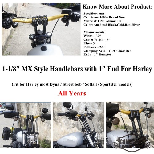 Club Style 1-1/8″ MX Handlebar For Harley Softail Sportster Dyna FXDF FXDB FXBB - Picture 4 of 9