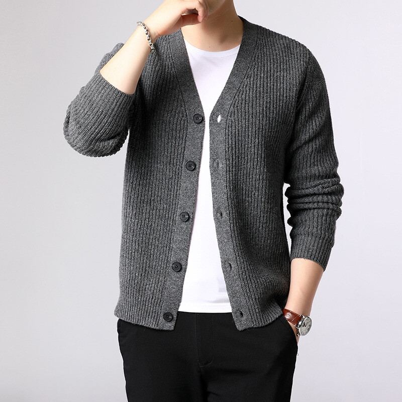 Mens Knit Waistcoat Button Front Cardigan Warm Rib Sweater Long Sleeve Vest  | eBay