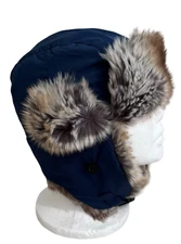 Appaman Little Boys Sz 5/6/7 Large Trapper Hat Blue Faux Fur Chin Strap