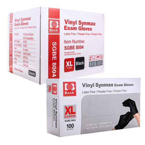 1000PCS/Carton Basic Black Vinyl Synmax Exam Gloves XL Size