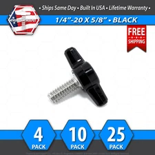 1/4"-20 x 5/8" Thumb Screw Stainless Steel - Black Tee / Wing Knob - USA