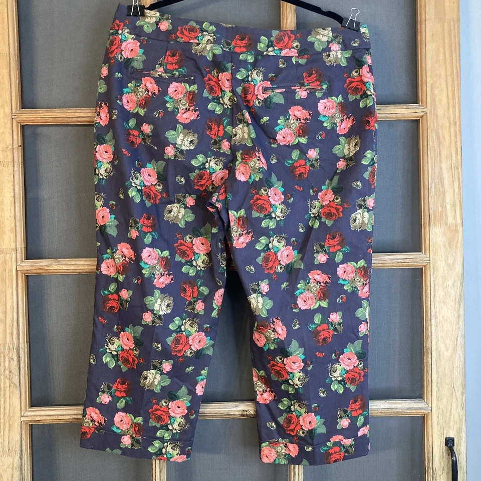Pantalones capri florales para mujer Larry Levine talla 16, 38" cintura, 20" entrepierna Foto 2 de 4