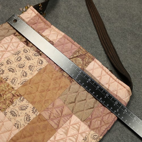 Victorian Heart Quilted Patchwork Tote Bag Pink Brown Pockets, 1 Shoulder Strap - Picture 16 of 21
