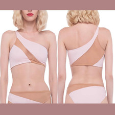 NWT $135 Norma Kamli [ Large ] One Shoulder Snake Mesh Bikini Top Bra Blush 5542