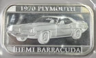1970 Plymouth Hemi Barracuda 1 Ounce .999 Fine Silver Art Bar Sealed in Plastic