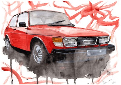 Painting of a Saab 99 Limited Edition Print Saab Gift