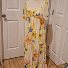 Kate and Lilly Floral Maxi Dress Size 6 Sheer Sleeves Ruffles Bridgerton Style