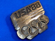 1988 Olympics Brass Metal Belt Buckle Team USA Mens Vintage Rings Seoul Korea 88