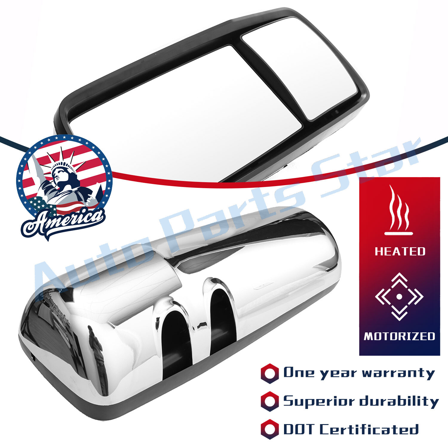 Passenger RH Side Chrome Door Mirror Power Heated For Kenwor