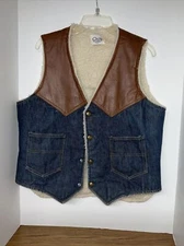 Our Thing Brand Denim And Leather Vest Size Large