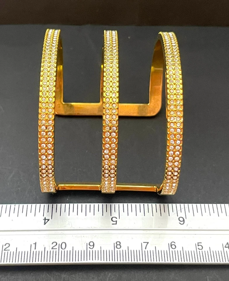 Pulsera Vince Camuto Tono Dorado Vidrio Transparente Estrás Triple Brazalete Estilo Disco Foto 3 de 4