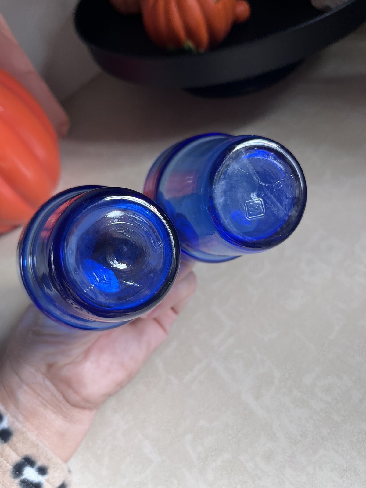 Anchor Hocking Cobalt Blue Glass Flower Pot Tea Light Candle Votive Holders