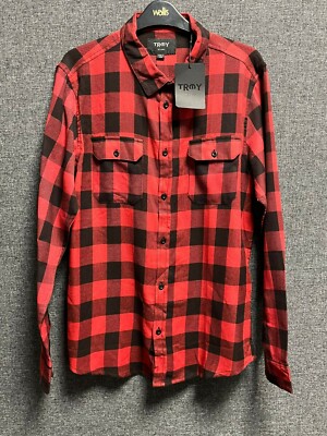 Troy Aslan Flanellhemd schwarz rot Small TD111 QQ 04