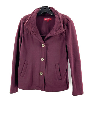 Merona Women's Burgundy Quilted Collared Button Lined Jacket Size Medium