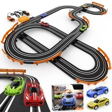 Slot Car Race Track Set with 4 Cars Dual Racing Game Ideal for Kids 6-12 Years