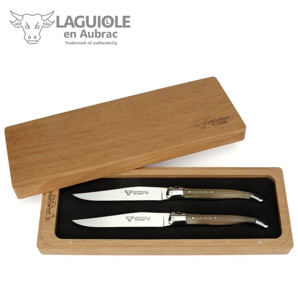 Laguiole En Aubrac - 2Er Set - Steakmesser Frankreich - Hornspitze - Tafelmesser-image