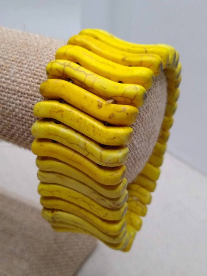 Pulsera elástica con cuentas de cerámica - Talla única - Amarilla Foto 2 de 4