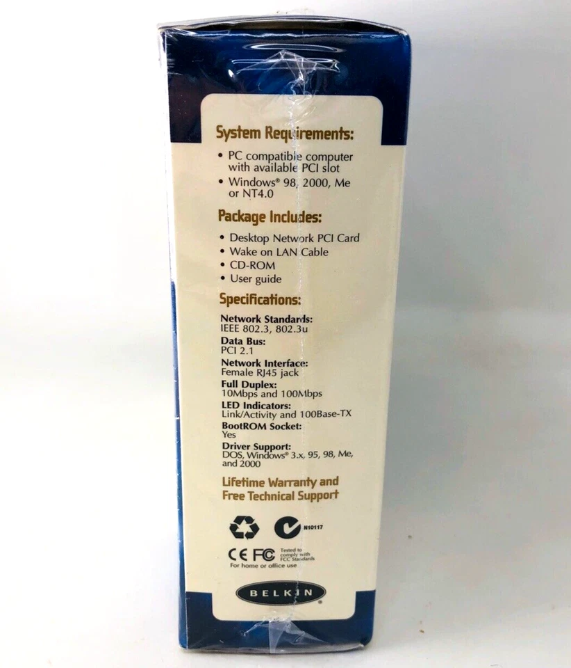 Brand New Belkin Desktop Network PCI Card 10/100BT Ethernet Cable DSL Modems - Image 2 of 4