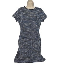 Loft Women's Tweed Sheath Dress Size 6 Blue Short Sleeve Boat Neck Church