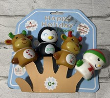 Magic Years Happy Holidays 4 pc Finger Bath Puppets Snowman Penguin FREE SHIP 