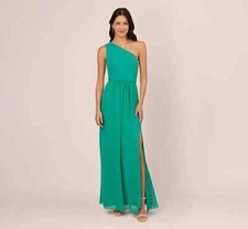 Adrianna Papell Women's One-Shoulder Chiffon Gown Formal Dress Botanical Green 4