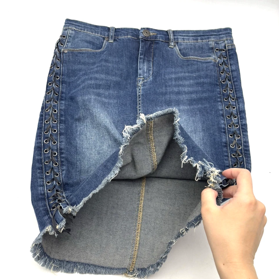 Falda lápiz vaquera vintage Y2K i Jeans de Buffalo dobladillo crudo con cordones laterales 6 31x21" Foto 3 de 4