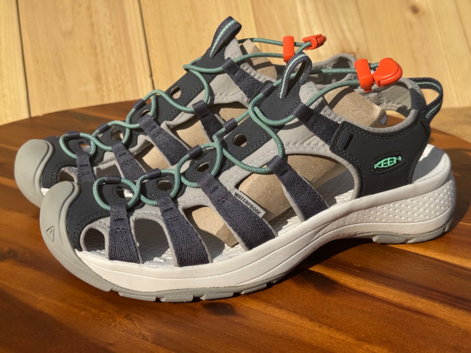 KEEN sandalo donna Astoria West punta chiusa grigio navy scarpa impermeabile taglia 10 5