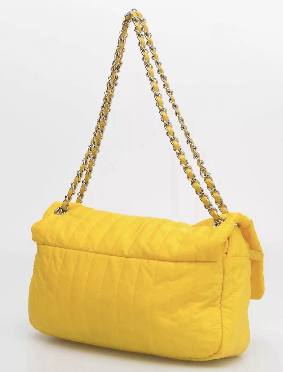 RARE Chanel 2012 Yellow Nylon Vintage Logo CC Leather Chain RARE Chanel 2012 Yellow Nylon Vintage Logo CC Leather Chain