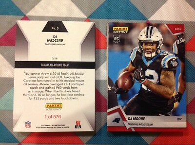 D J Moore #5 Panthers RC Red Base 2018 Panini Instant All Rookie Team
