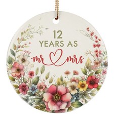 12 Years As Mr  Mrs 2025 Ornament 12th Anniversary Wreath Christmas Gifts Decor