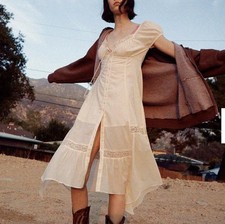 Urban Outfitters BDG Carmen Ruched cream midi Dress