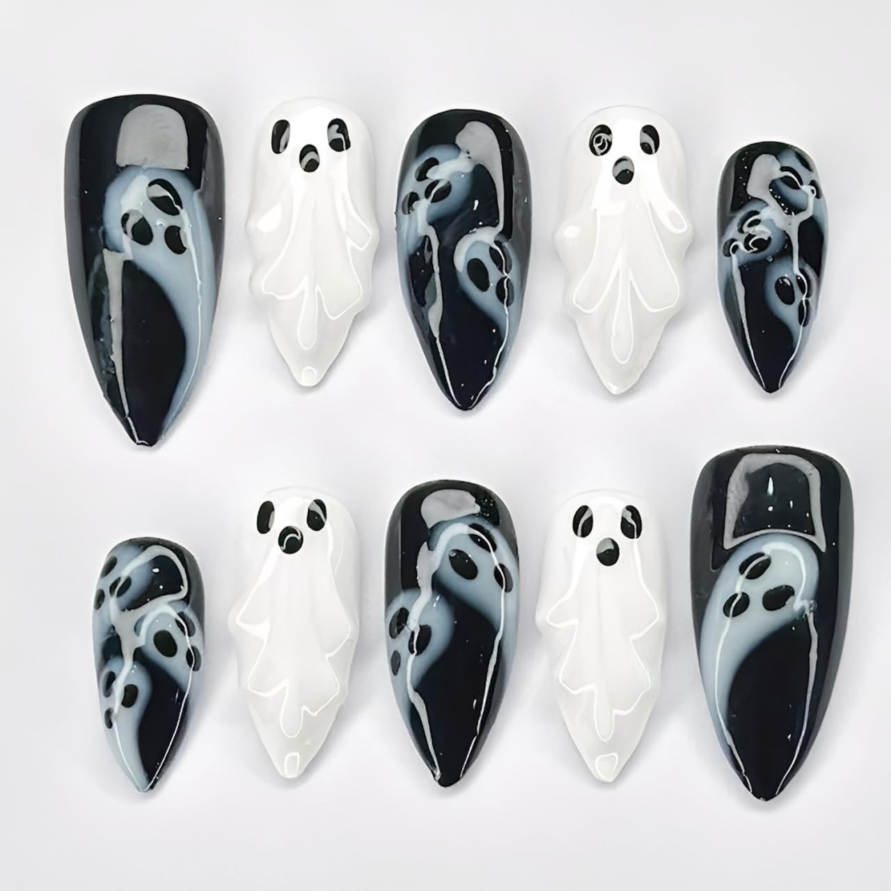 30Pcs Halloween Press On Nails, Almond Fake Nails with Scary