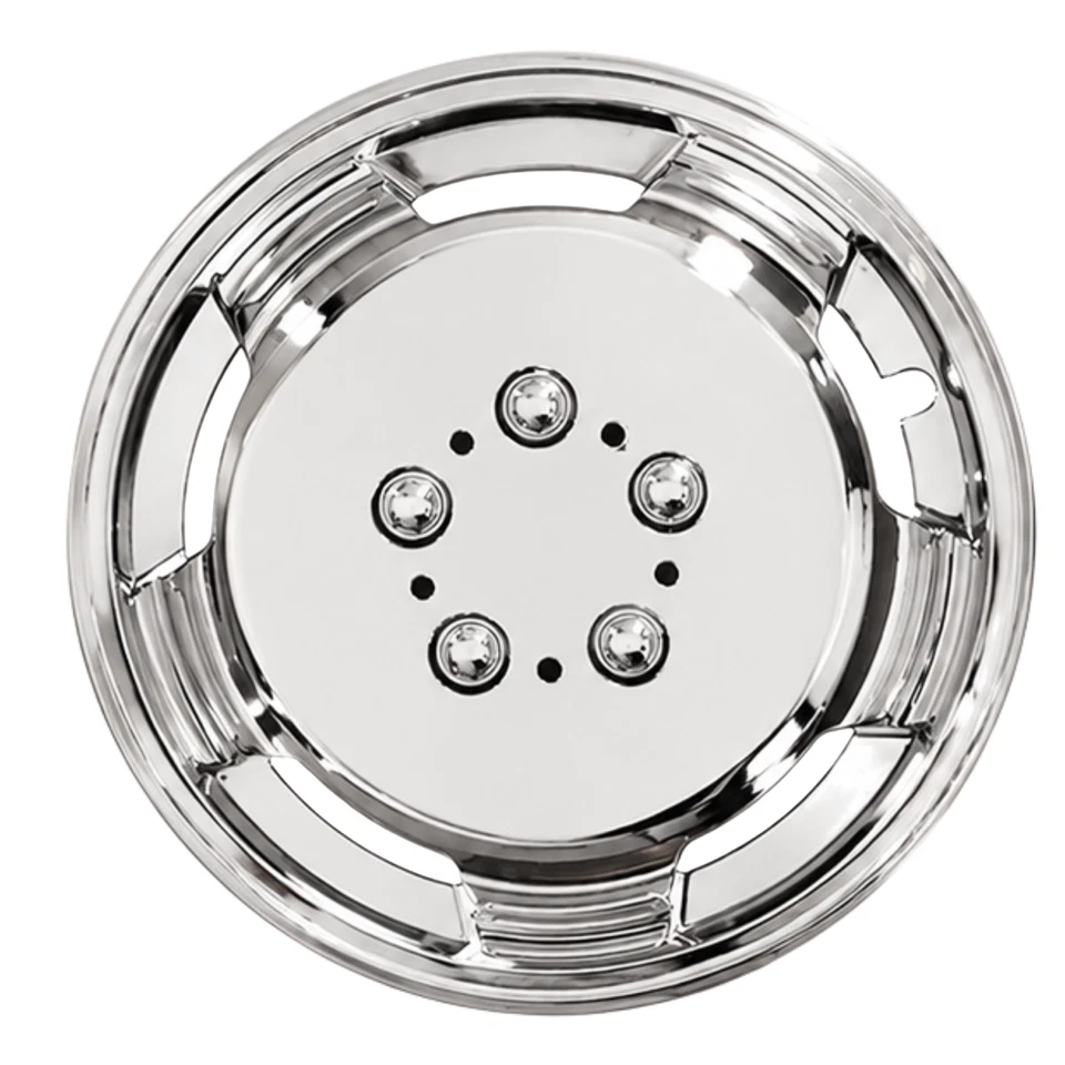 Front view of chrome look deep dish wheel trim