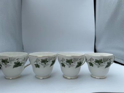 Herzogin Efeu Teetassen x4 Fine Bone China England Green Ivy Gold