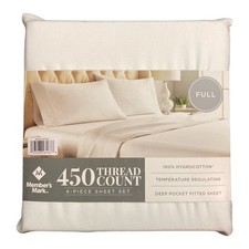 Member's Mark 450-Thread-Count Solid 4 Piece Sheet Set Arctic White, Full
