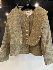 CHANEL Tweed Jacket CC Buttons Scarf Detail Size 40