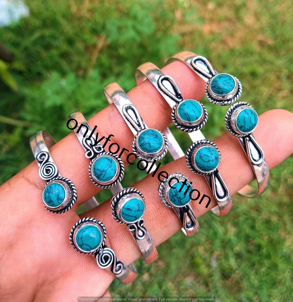 Lote de brazaletes brazaletes de piedras preciosas turquesa chapados en plata 925 joyas a granel Foto 2 de 3