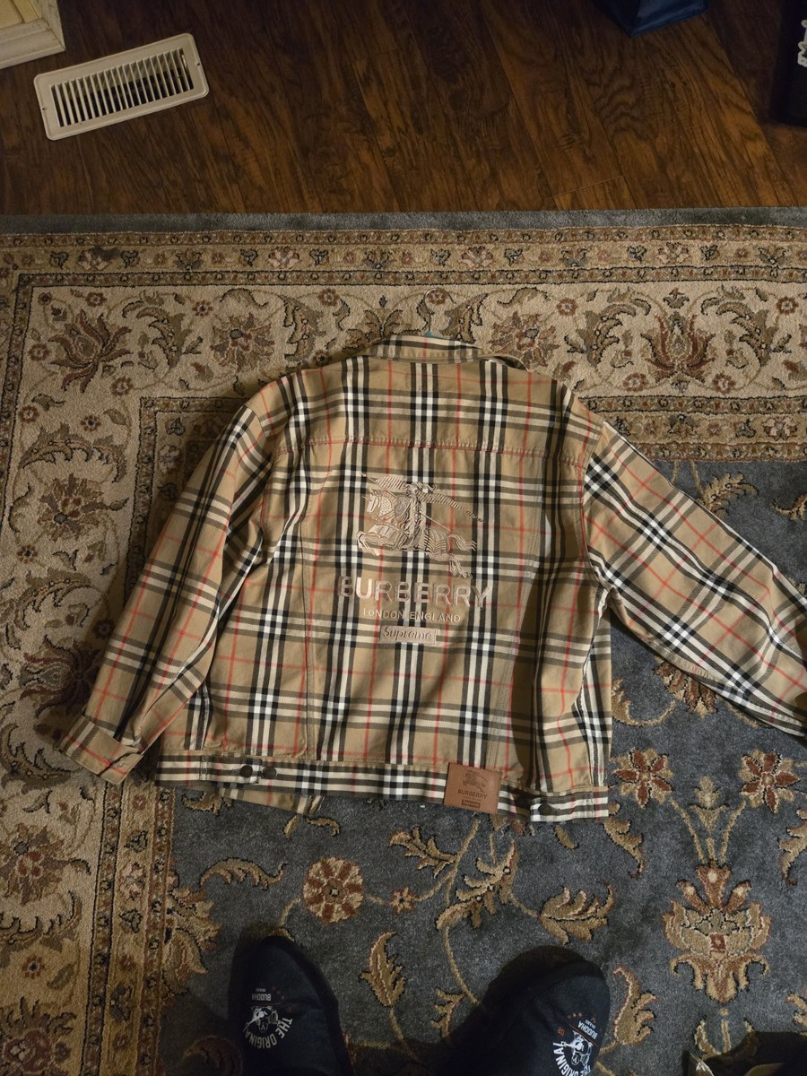 SS22 SUPREME X BURBERRY DENIM TRUCKER JACKET BEIGE SIZE S XL 2022