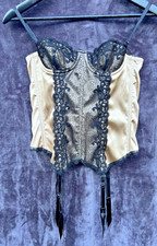 Beautiful Fredericks of Hollywood Gold Tan Black Bustier Corset Size 32