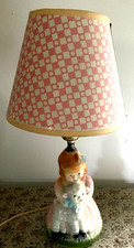 Antique Nursery Lamp Bo-Peep w/Sheep Porcelain 13" Collectible, Gingham Shade