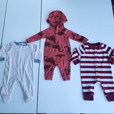 Lot of 3 Carter's Cat Jack NewBorn Baby Long Sleeve Sleepers Footless Red NB