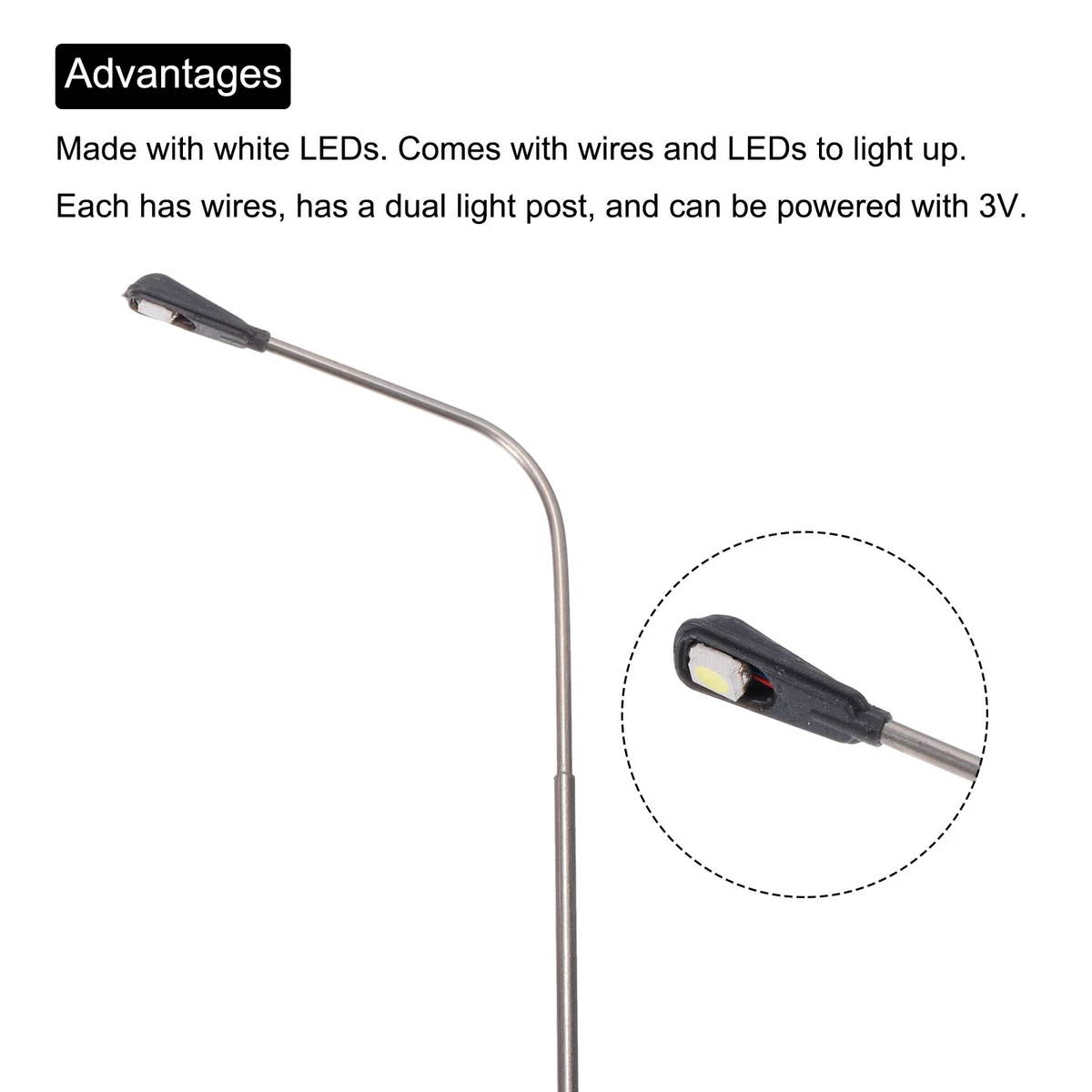 LED Stehlampe Lampen weiß Post Lichter 1/75 Maßstab 15 cm 5,91 Zoll 3V Set 4