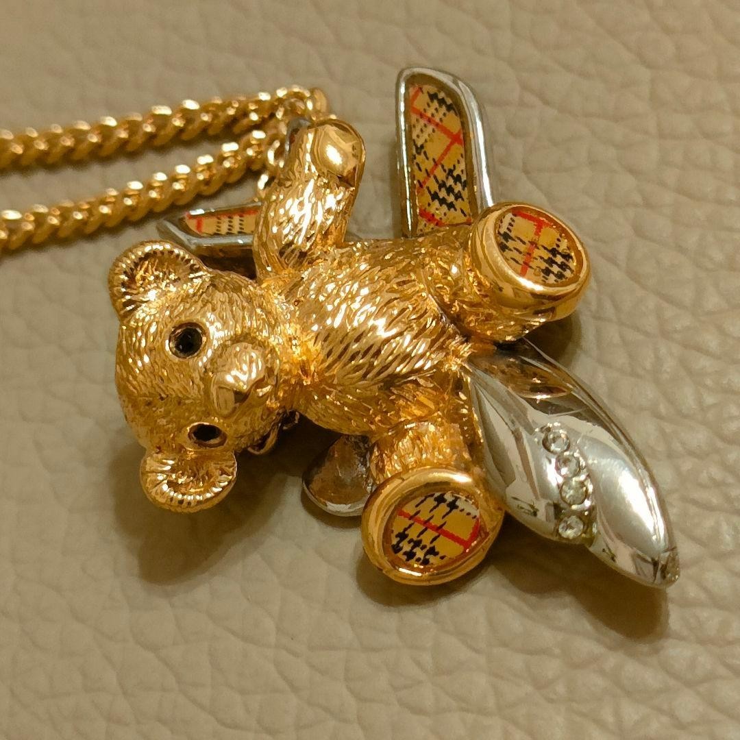 Burberrys JAL 50th Anniversary Teddy Bear Plane Necklace Gold Nova Check 54cm thumbnail 4