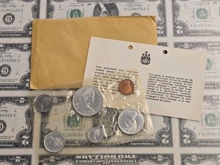 1965 Royal Canadian Mint 6 Coin Proof Like Set 80% SILVER CELLO /MAILER