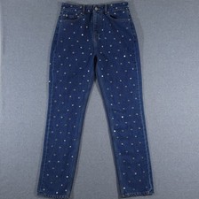 Ganni Womens High Rise Studded Straight Jeans Size 29 Blue Denim Organic Cotton