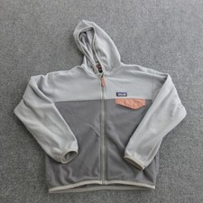 Patagonia Fleece Jacket Kids Small 7-8 Gray Hooded Full Zip Colorblock Warm